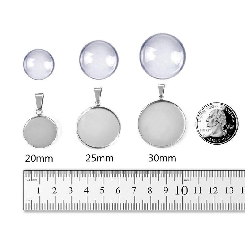DROLE 40Pcs 30mm Stainless Steel Bezels and Cabochons - 20Pcs 30mm Cabochon Pendant Trays with Necklace Clasp and 20Pcs 30mm Rond Glass Cabochons for Cameo Jewelry - Image 5